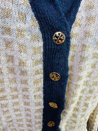 Tory Burch V-Neck Button Up Cardigan Sweater with Logo Buttons Women’s Size M - Picture 5 of 9