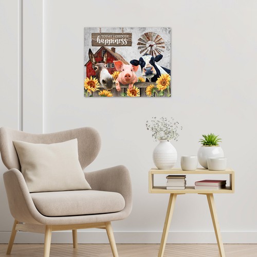 Arte de pared de lona de vaca animal de granja girasol amarillo decoración para sala de estar 10x8 pulgadas - Imagen 4 de 7