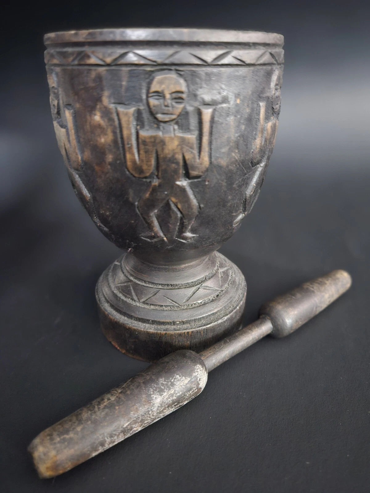 Antique Carved Wood Mortar And Pestle Made In Tawaiin ROC 5"
Opens in a new window or tab