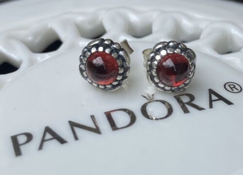 Original Pandora Granat Januar Geburtstag Blüte Ohrstecker #290543GA - Bild 2 von 10