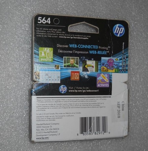 Genuine HP 564 Ink Cartridge Original Black New Dated Sept /2018 - Picture 2 of 3