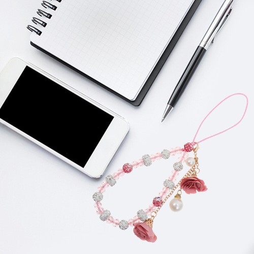 1pc Non-slip Phone Lanyards Crystal Beads Flower Hand Wrist Strap Short String - 第 8/12 張圖片