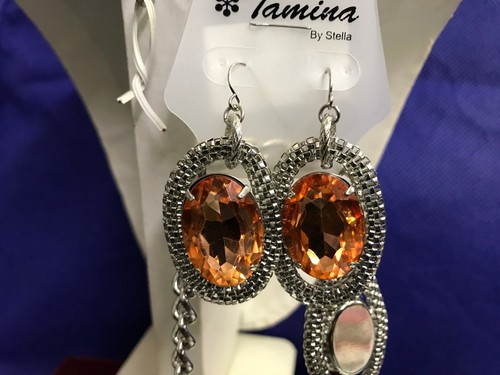 Collar de piedra de plata y naranja Tamina By Stella con pendientes a juego - Imagen 6 de 12