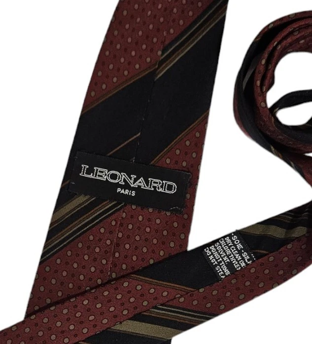 Corbata LEONARD VINTAGE RARA Burdeos Geométrica Floral Seda LUJO ITALIA Foto 2 de 3