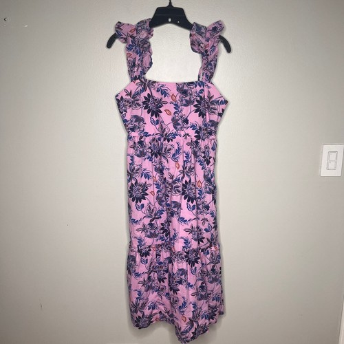J. Crew Factory Women's Square Neck Floral Midi Dress Size 8P Flutter Sleeve
