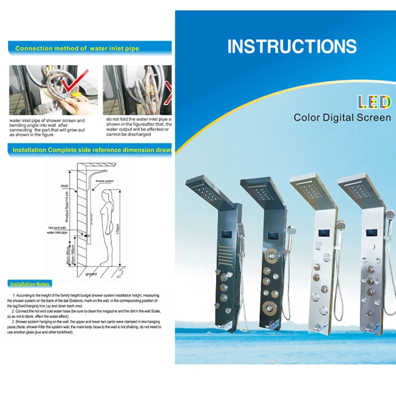 Sistema de torre de panel de ducha de acero inoxidable grifo pulverizador de chorro de masaje de lluvia y cascada Foto 2 de 3