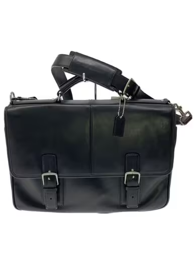 F06455 COACH THOMPSON BLACK LEATHER W/SILVR BRIEF BRIEFCASE