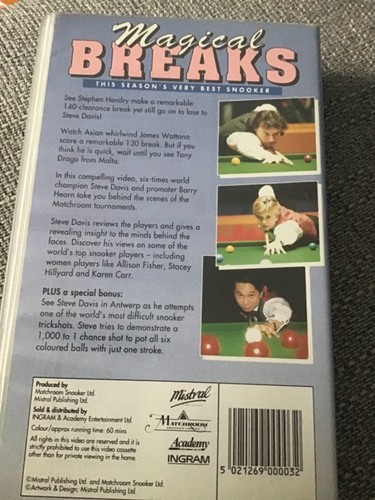 Magical breaks this season’s very best snooker presented by steve Davis.Vhs vhs - Picture 2 of 2
