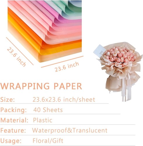 40 Sheets Elegant Translucent Floral Wrapping Paper | Waterproof & Durable Pink - Picture 8 of 8