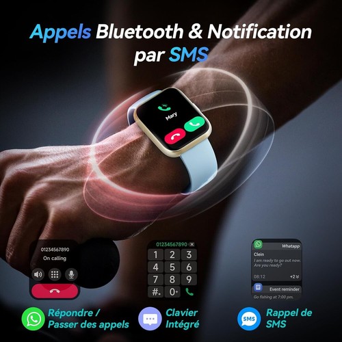 Montre Connectée ID208P blue Femme avec Appel Bluetooth 5.3, Alexa Intégrée 1,8" - Photo 4 sur 8