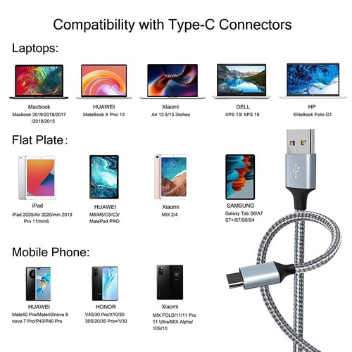 5-Pack Braided USB C Type-C Fast Charging Data SYNC Charger Cable Cord 3/6/10FT - Picture 9 of 17