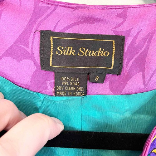 Silk Studio Women's Green 100% Silk Long Sleeve Asian Button Up Shirt Size 8 NWT - 第 9/11 張圖片