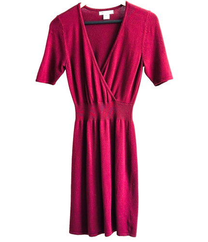 LIZ CLAIBORNE Petite Medium Cranberry Short Sleeve Deep V-Neck Sweater Dress - Picture 12 of 12
