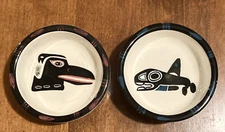 (2) Lambert Potteries LTD Canadian #22 Killerwhale #12 Raven Bowl Trinket Dish