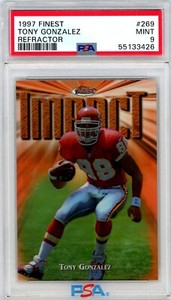 1997 Finest TONY GONZALEZ Chiefs REFRACTOR Rookie HOF RC Card # 269 Mint PSA 9