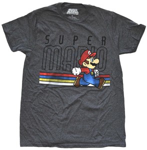 Nintendo-Super-Mario-Running-Charcoal-Heather-Men-039-s-Graphic-T-Shirt-New