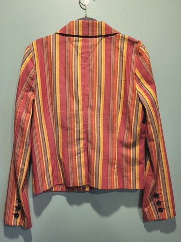 Womens Tommy Hilfiger Orange Multicolor Stripe 3 Button Blazer Stretch Size 6 - Picture 4 of 6