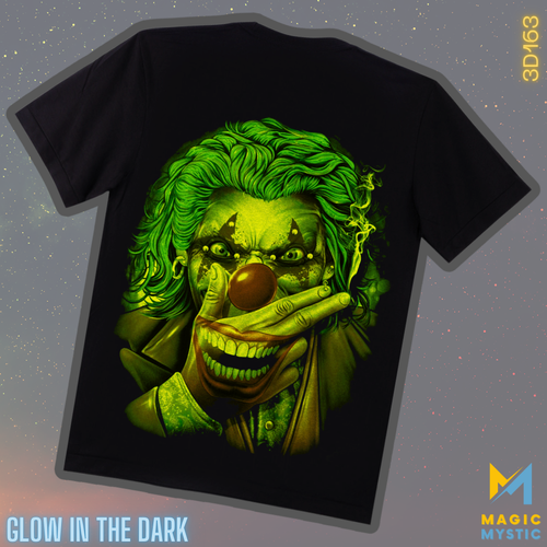 T-Shirt Black 3D Rock Chang Original Smiling Scary Clown Glow in the Dark Unisex - Picture 4 of 9
