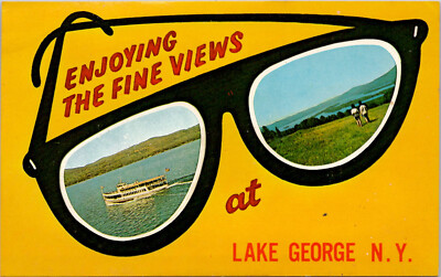 c1960s Enjoying the Fine Views Sunglasses Lake George New York Postcard