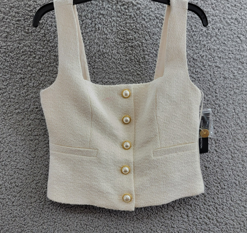 French Connection Structured Woven Button-Front Top Women's 2 Classic Cream - Picture 2 of 17
