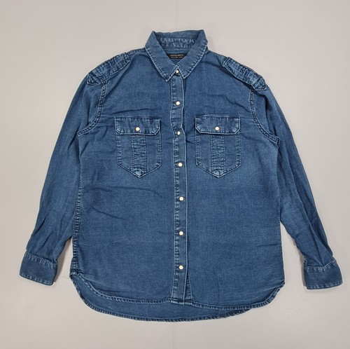 AllSaints Damen Shirt blau 10 UK Perlen Druckknopf Indigo Octavia Knopfleiste