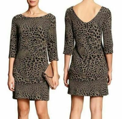 NWT Banana Republic 3/4 sleeves Brown leopard print women's Shift Dress Sz S M L