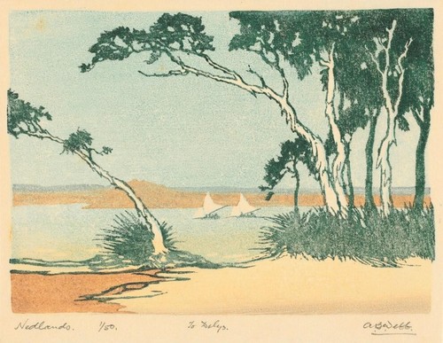 Nedlands Woodcut Print Archibald Bertram Webb 1922 Australian Landscape Scene - Picture 1 of 2