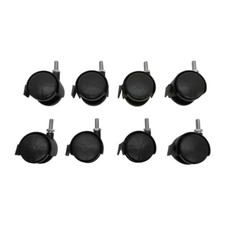 8 Pc 2" Black PVC Nylon Twin Swivel Casters Wheel w/ Brake 5/16"x1" Thread Size