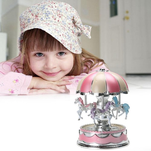 fr Mini Carousel Desktop Ornament LED Music Box for Adult Kids for Birthday Part - Afbeelding 1 van 13