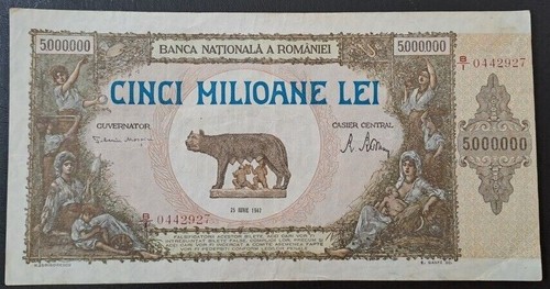 Romania 5 000 000 LEI P-61 1947 5 Million AUNC Romanian World Currency RARE NOTE - Picture 4 of 9