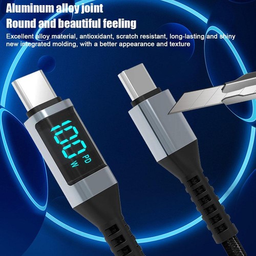 USB C to USB C Cable 5A PD 100W Fast Charging Cord LED-Display Type C Charger - Picture 1 of 13