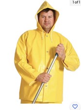 Tingley Lined Rain Gear Coat - Hooded Jacket  Large - Yellow - J32107 Rainwear
