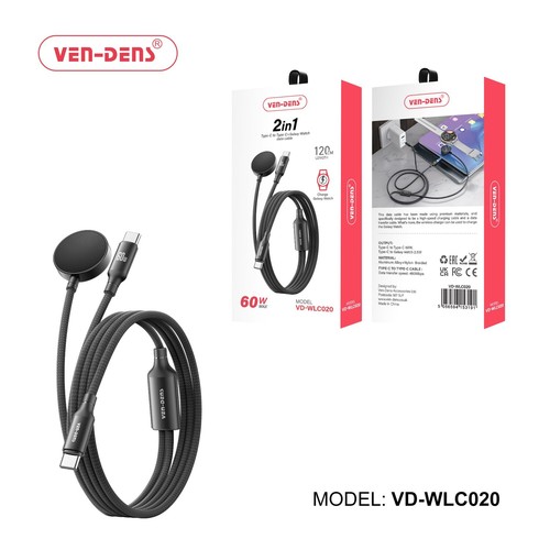 Ven Dens 2-in-1 60W Rapide Chargeur Usb-C To Et Galaxy Montre Chargement Câble - Photo 4 sur 24