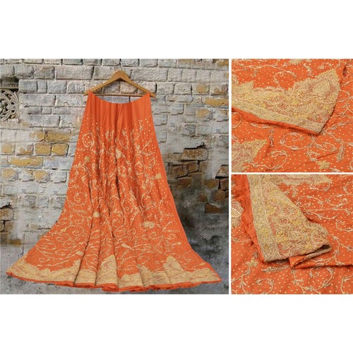 Sanskriti Vintage Rusty Orange Long Skirt Pure Sil
