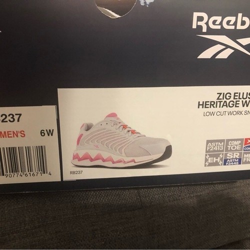 NWT Reebok Zig Elusion Heritage Work Shoes Pink Gray 6W Composite Toe Clearance - Picture 5 of 6