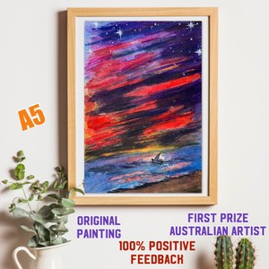 Stormy Sky Stars Clouds Ocean Boat Watercolour Original Art