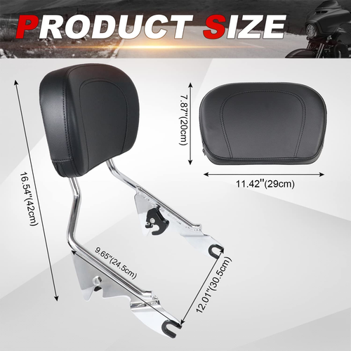 Detachable Backrest Sissy Bar Upright Passenger Backrest with Pad Compatible wit - Picture 8 of 9