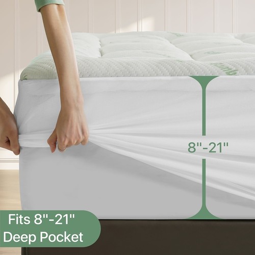 Bamboo Pillow Top Mattress Pad Extra Thick Topper Queen Size Cooling Soft Cover - Picture 4 of 7