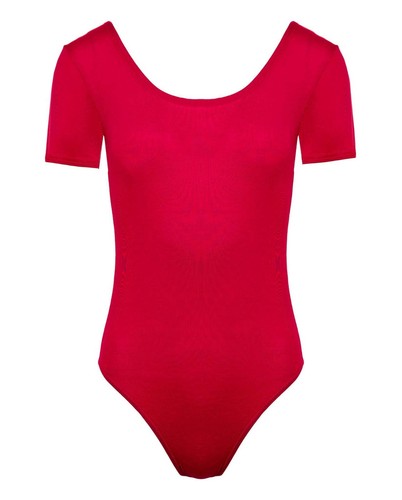 BNWT Half Sleeve Ladies Plain Viscose Bodysuit Scoop Neck Leotard Top 8 -16 - Picture 3 of 25