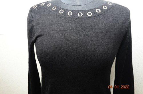 CABLE & GAUGE 3/4 Sleeve Embellished Neckline Black Tunic Size S - Picture 4 of 5