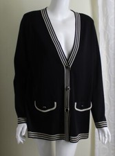 Exclusively Misook Sz L Black Gold Exquisite Metallic Stripe Acrylic Knit Jacket
