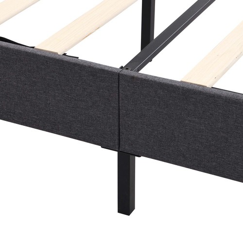 Full/Queen/King Size Platform Bed Frame w/Upholstered Headboard and Wooden Slats - Picture 13 of 28