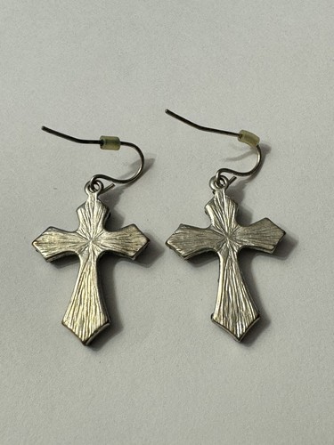 Black & Silver Tone Cross Pendant Fashion Earrings 1” Long - Picture 5 of 6