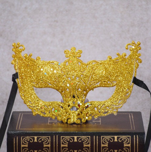Rose Gold Glitter Masquerade Mask with Ties Balls Fancy Dress Filigree Eye Mask - Picture 16 of 21