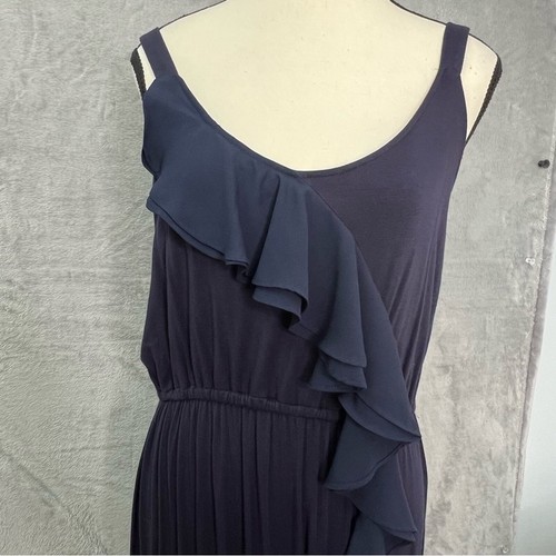 Boston Proper Maxikleid Rüschen ärmellos elastischer Bund dunkelblau Gr. M - Bild 7 von 16