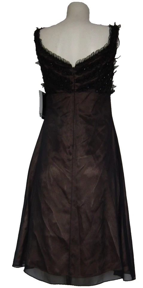 JS BOUTIQUE Laurel Leaf Black/Brown Bead Over Lace Evening Dress Size UK 8 - Image 3 of 4