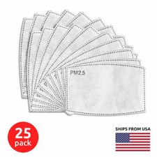 25-pack Universal Activated Carbon Replacement PM2.5 Filter for Face Masks