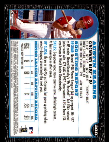 1999 Bowman Chrome #200 Austin Kearns RC - Picture 2 of 2