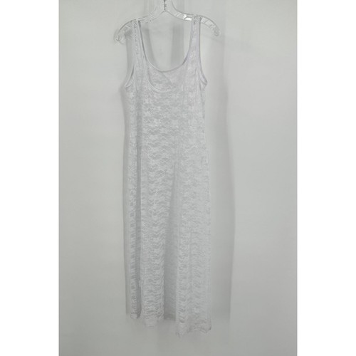 Women White Lace Maxi Dress Size L Sheer Coverup Festival Fairy Delicate Dainty  - Bild 1 von 7