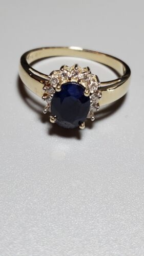 1.65 CTW DIFFUSION GENUINE SAPPHIRE & DIAMOND 10KT SOLID YELLOW GOLD RING 7 - Picture 19 of 23